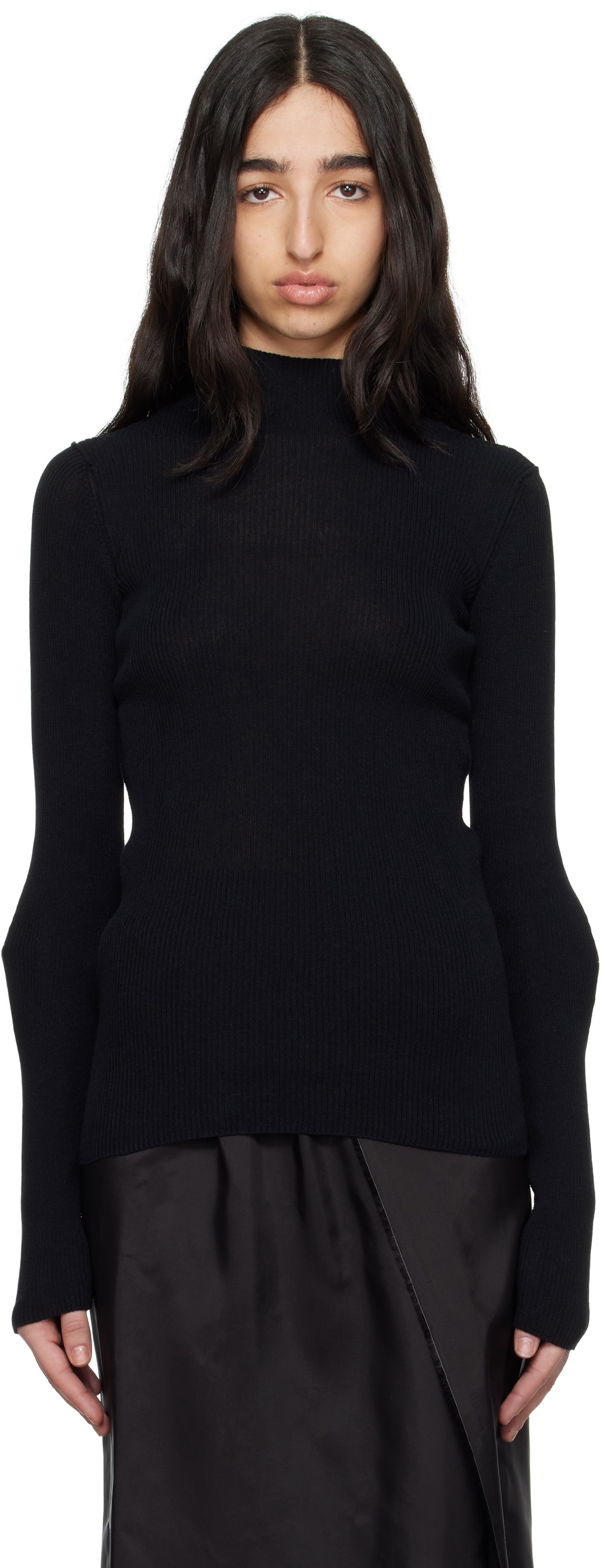 Пуловер Maison Margiela MM6 Maison Margiela Elbow Patch Ribbed Turtleneck Top Черно | S62HA0094 M13126, 0