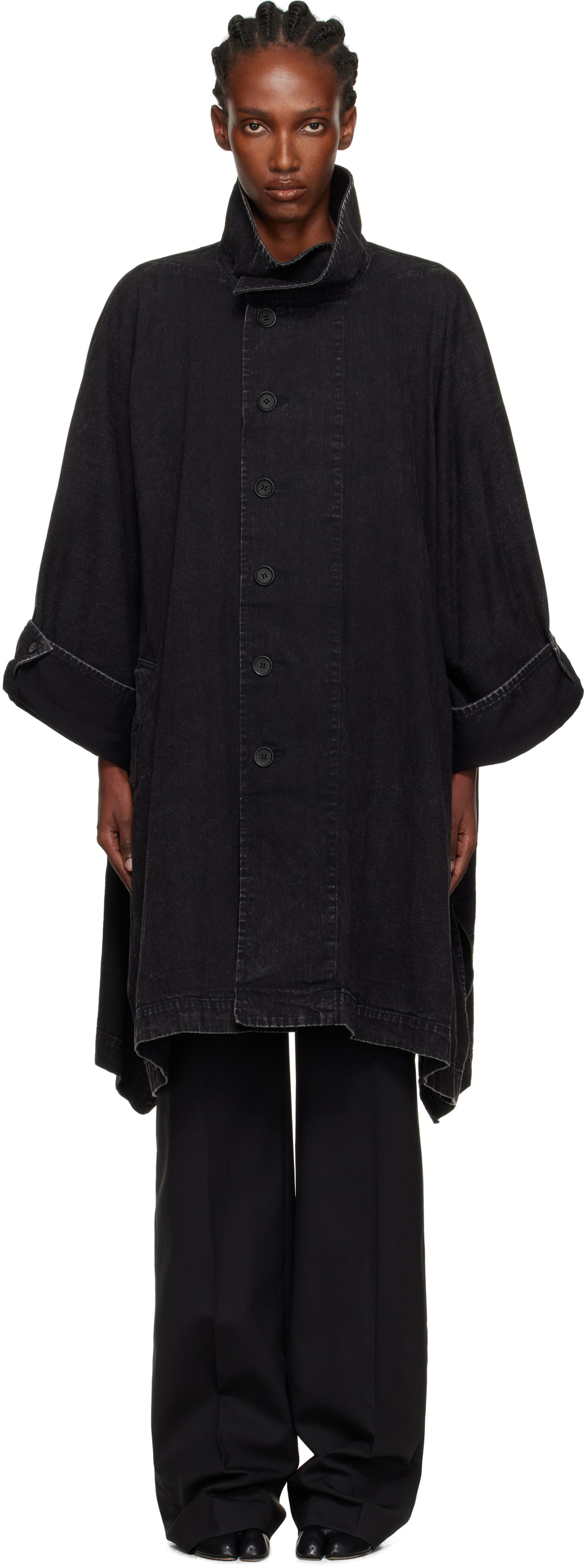 Палта Yohji Yamamoto YOHJI YAMAMOTO High Neck Denim Coat Черно | FM-C51-007, 0