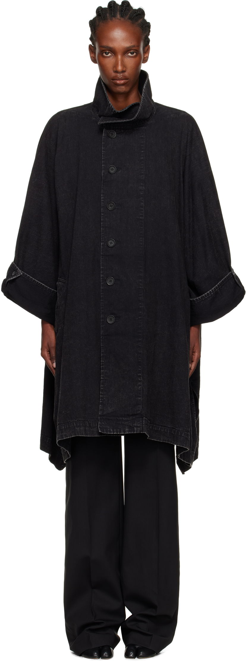 Палта Yohji Yamamoto YOHJI YAMAMOTO High Neck Denim Coat Черно | FM-C51-007