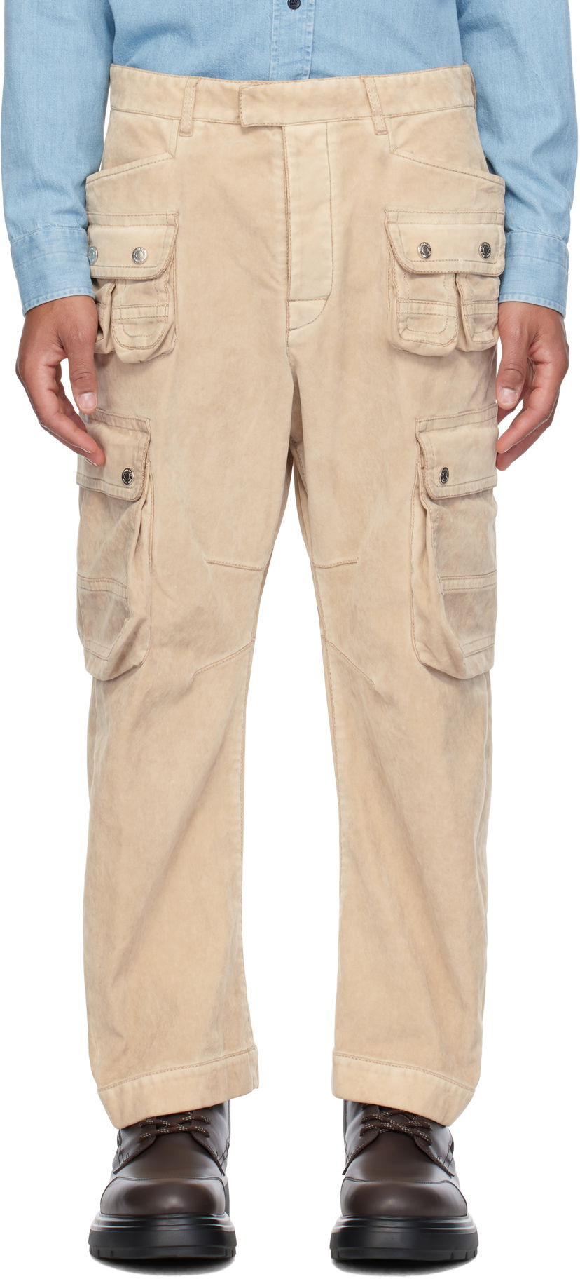 Карго панталони DSQUARED2 Grunge Denim Cargo Pants Бежово | S71KB0634_D35138