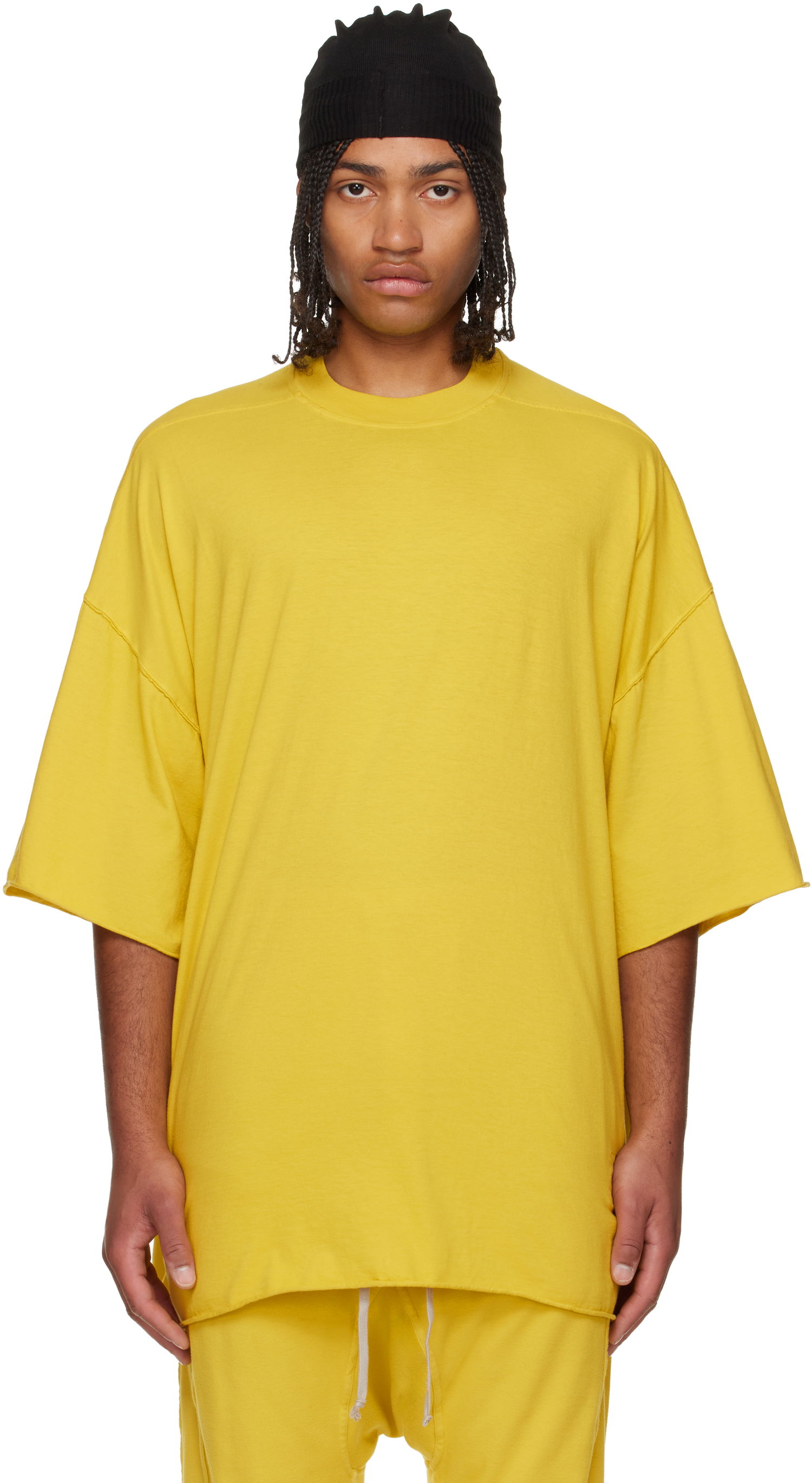 Тениска Rick Owens Concordians Tommy Oversized Raw-Edge Short Sleeve T-shirt Жълто | DU02E7259 RN, 0