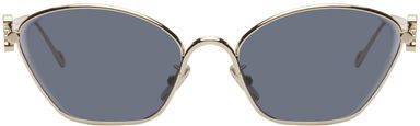 Gold Anagram Hexagonal Sunglasses, 0