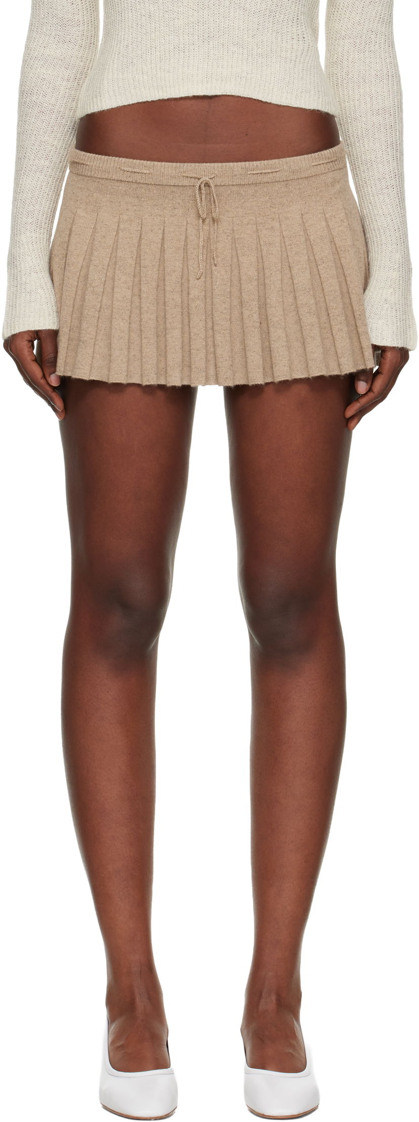 Пола GUIZIO Vivienne Pleated Knit Drawstring Miniskirt Бежово | H25309S061