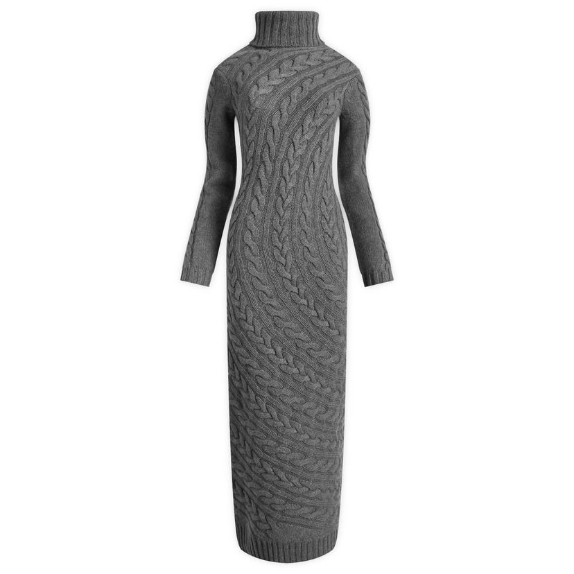 Pокля Max Mara Knitted Turtle Neck Maxi Dress Сиво | 2421326033600-006