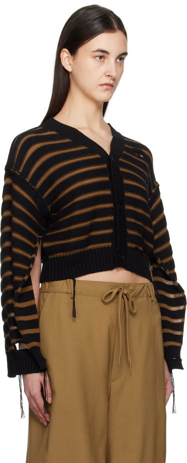 Пуловер Maison Margiela MM6 Maison Margiela Striped Distressed V-Neck Cardigan Черно | S52HP0025 M13080, 1
