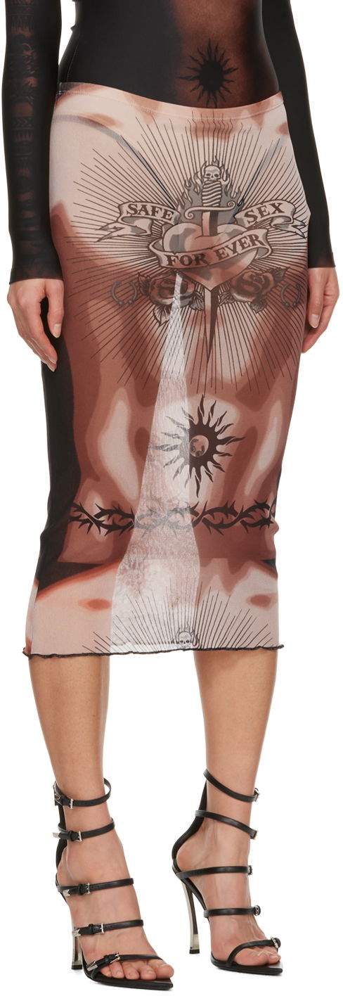 Пола Jean Paul Gaultier Jean Paul Gaultier 'Safe Sex Forever' Print Mesh Midi Skirt Кафяво | 23/15-F-JU065-T538-636000, 1