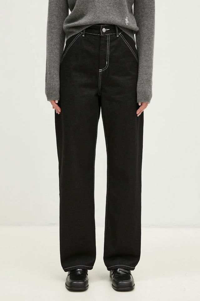 Simple Pant Contrast Stitch High Waist