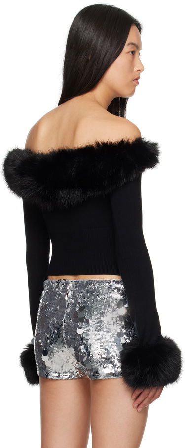 Пуловер GUIZIO Guizio Off-The-Shoulder Faux Fur Cuffs Cardigan Черно | F24111S047, 2