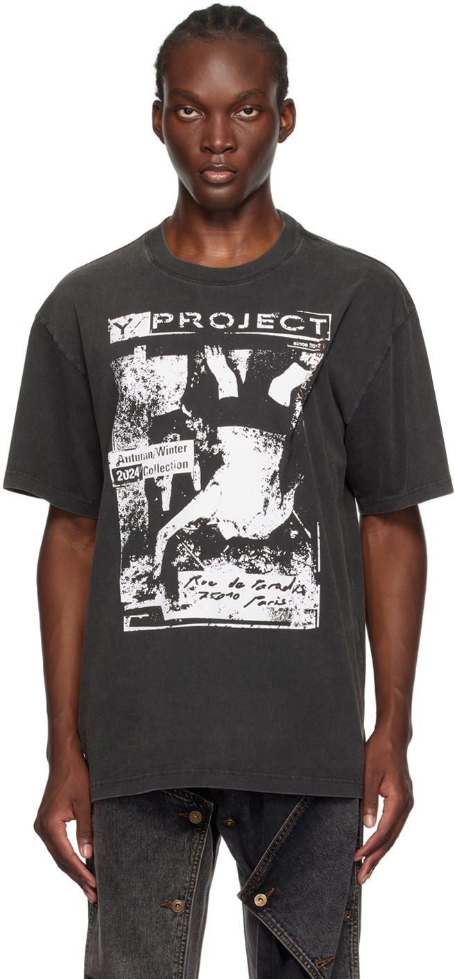Тениска Y/PROJECT Vintage Rock Band Print Pinched Logo T-Shirt Черно | 204TS020, 0