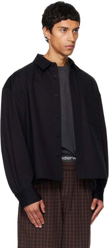 Риза Alexander Wang Alexander Wang Boxy Cropped Long Sleeve Shirt Черно | 6WC3251092, 1