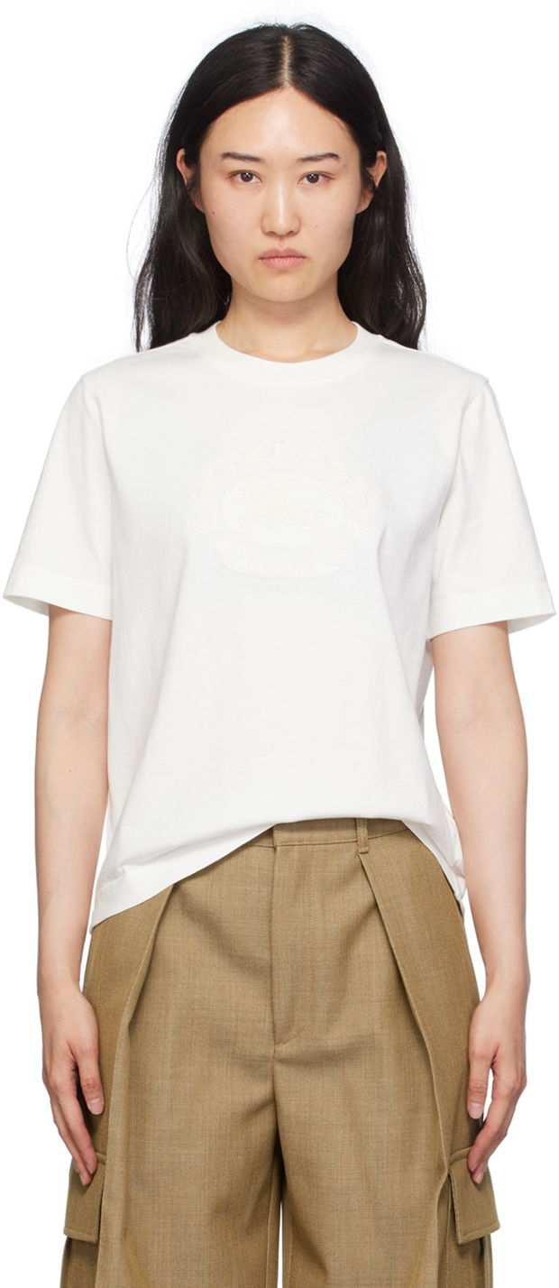 Тениска Burberry Cotton T-Shirt With Logo Embroidery Бяло | 8093651