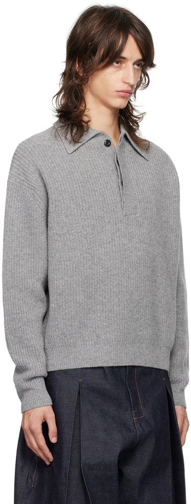Пуловер sage NATION Sage Nation Ribbed Polo Сиво | S098 POLO, 1