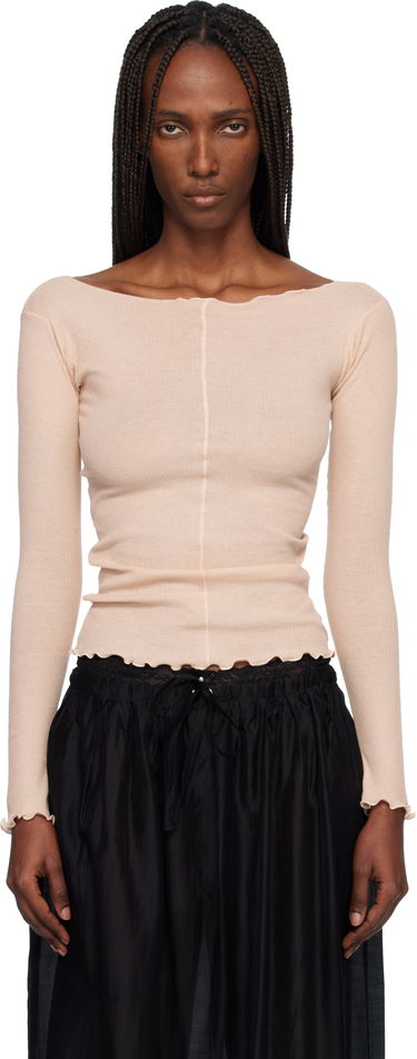 Тениска Baserange Pama Ribbed Lettuce Edge Exposed Seam Long Sleeve T-shirt Бежово | TTPAL-CR-WI25, 0