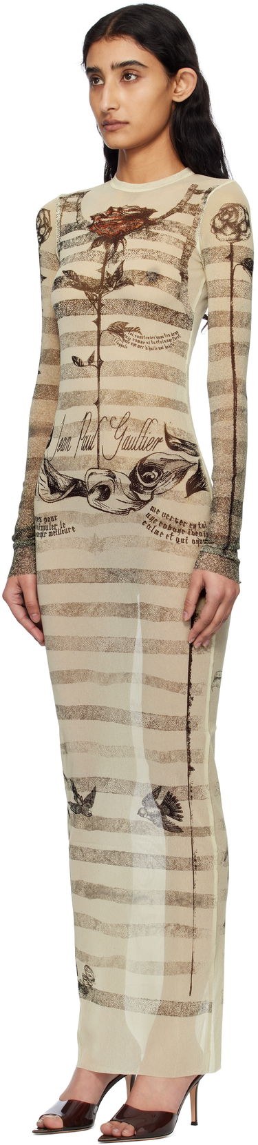 Pокля Jean Paul Gaultier Jean Paul Gaultier Tattoo Marinière Maxi Dress Бежово | 25/34-F-RO396-T585-030030, 3