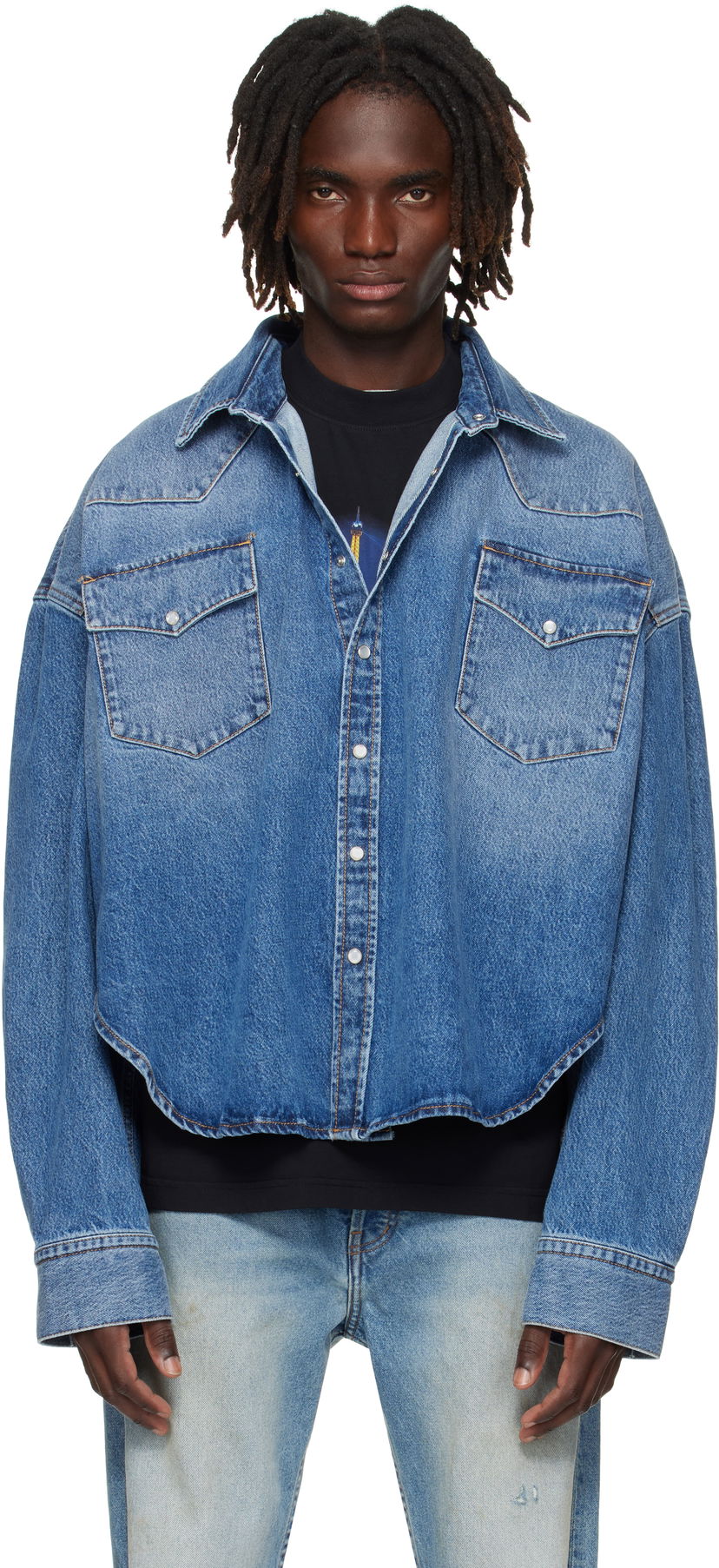 Риза VETEMENTS Vetements Boxy Cropped Denim Shirt Синьо | UH76DS525MB2