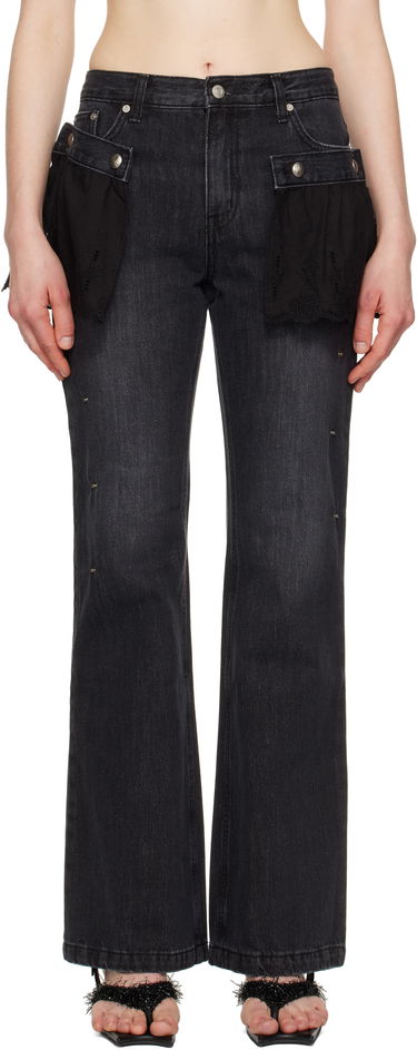 Дънки Andersson Bell Andersson Bell Flower Lace Attached Bootcut Jeans Черно | apa796w, 0