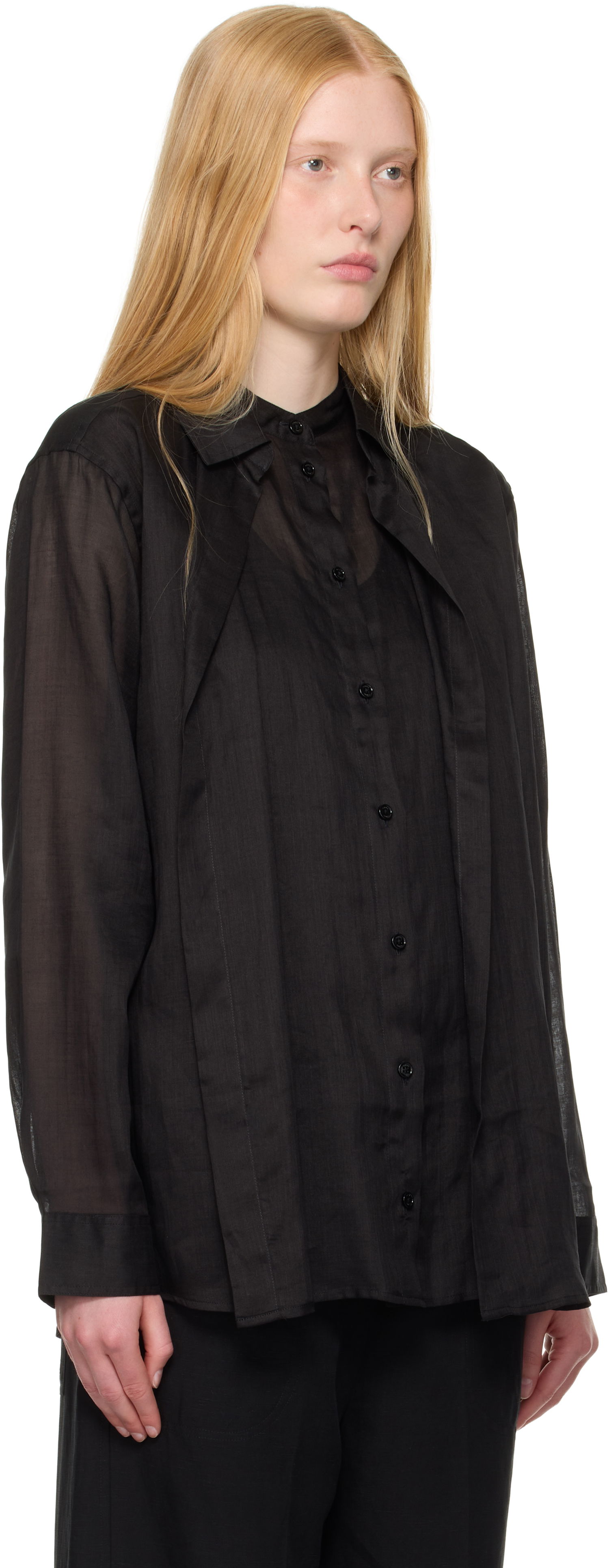 Риза TOTEME TOTEME Double Collar Linen Shirt Черно | 253-WRT0544-FB0434, 1