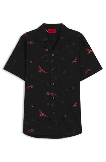 Риза BOSS Relaxed Fit Printed Cotton Poplin Shirt Черно | 50545328, 0
