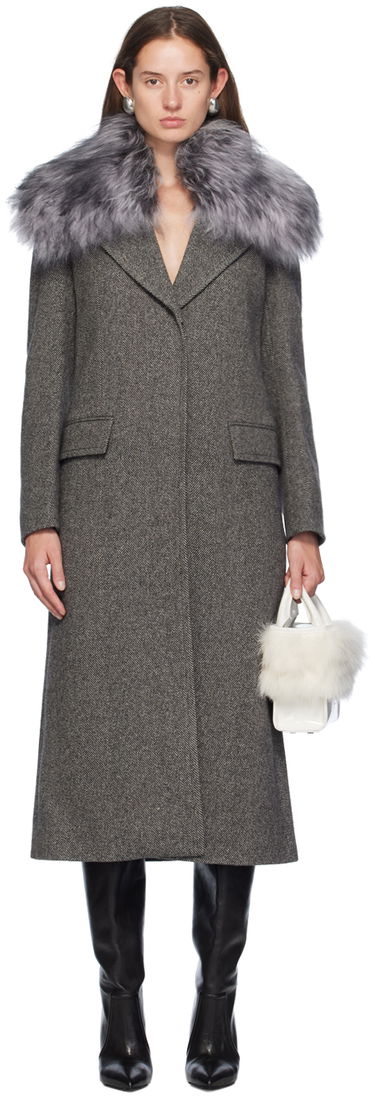 Палта Blumarine Wool Coat With Faux Fur Collar Сиво | A422S076A, 0
