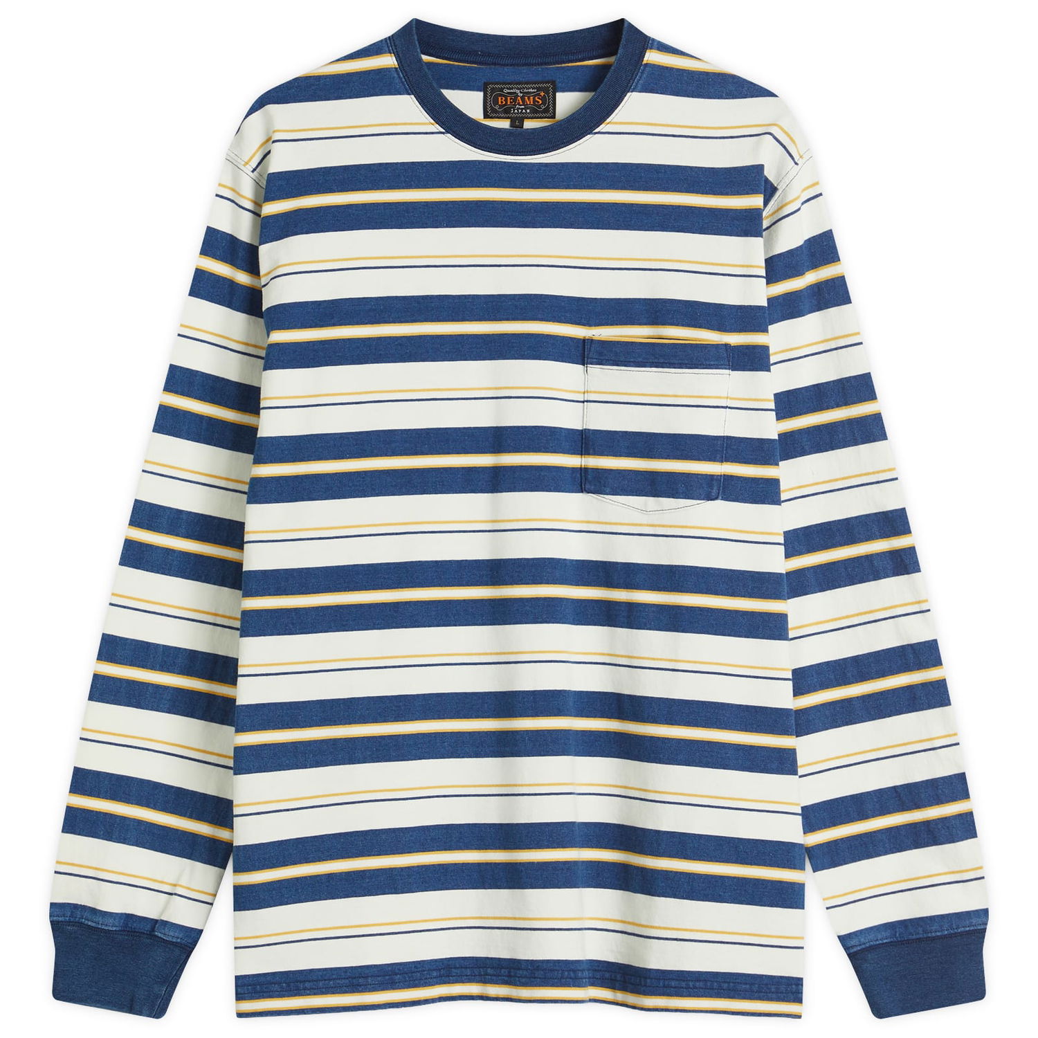 Тениска BEAMS Beams Plus Long Sleeve Striped Pocket Tee Синьо | 3814-0075-156-79, 0