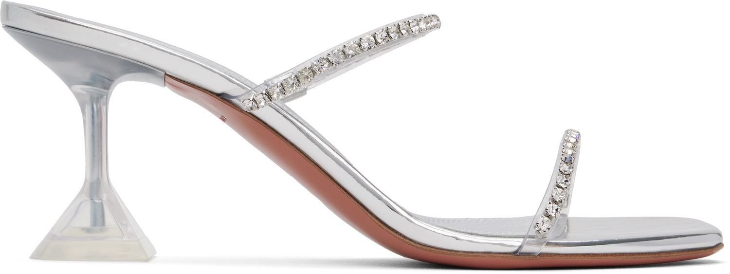 Аксесоари Amina Muaddi Amina Muaddi Gilda Glass Slipper 70 Heeled Sandals Металик | GILDA GLASS SLIPPER 70 PVC, 0