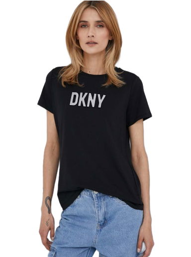 Тениска DKNY Glitter Logo Embellished T-Shirt Черно | P03ZBDNA