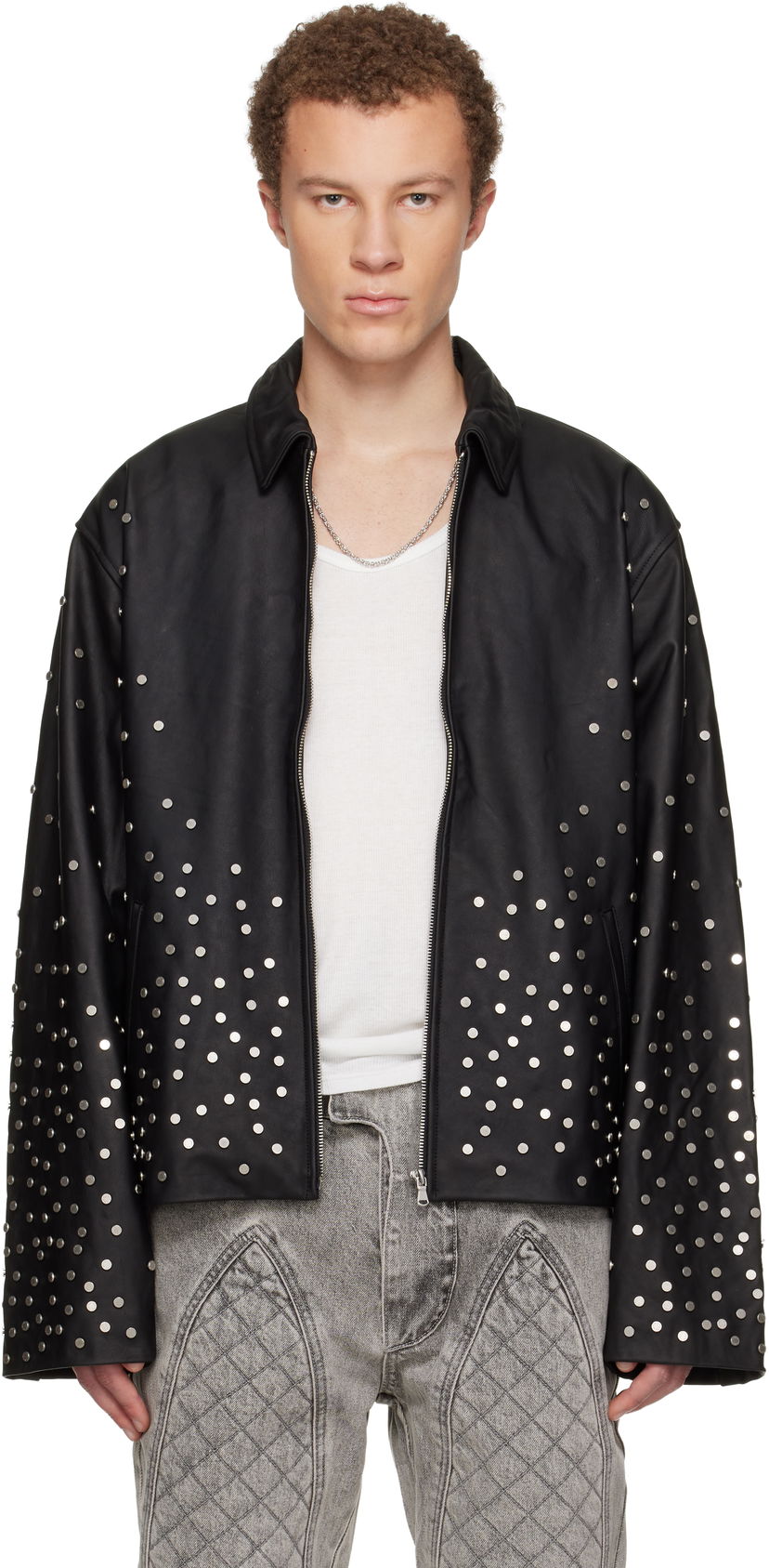 Яке Who Decides War Who Decides War Studded Leather Trucker Jacket Черно | 1131360002FW25