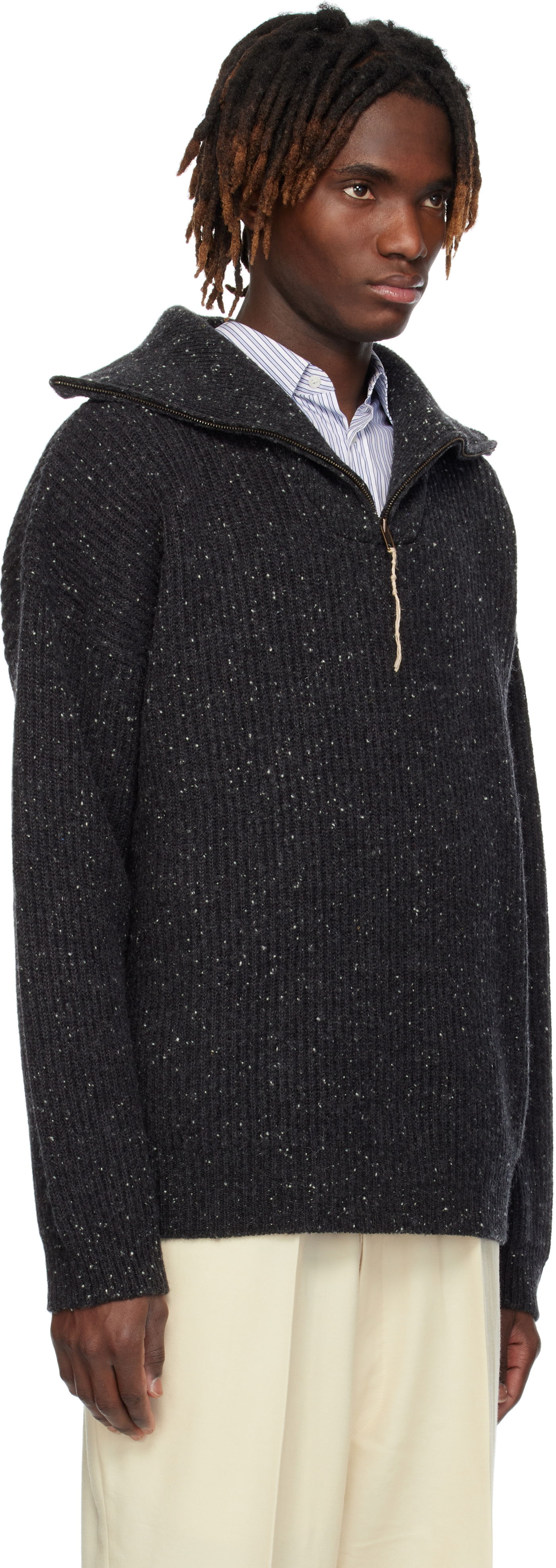 Пуловер Maison Margiela Maison Margiela Half-Zip Donegal Wool Sweater Сиво | S50HL0039 M13094, 1