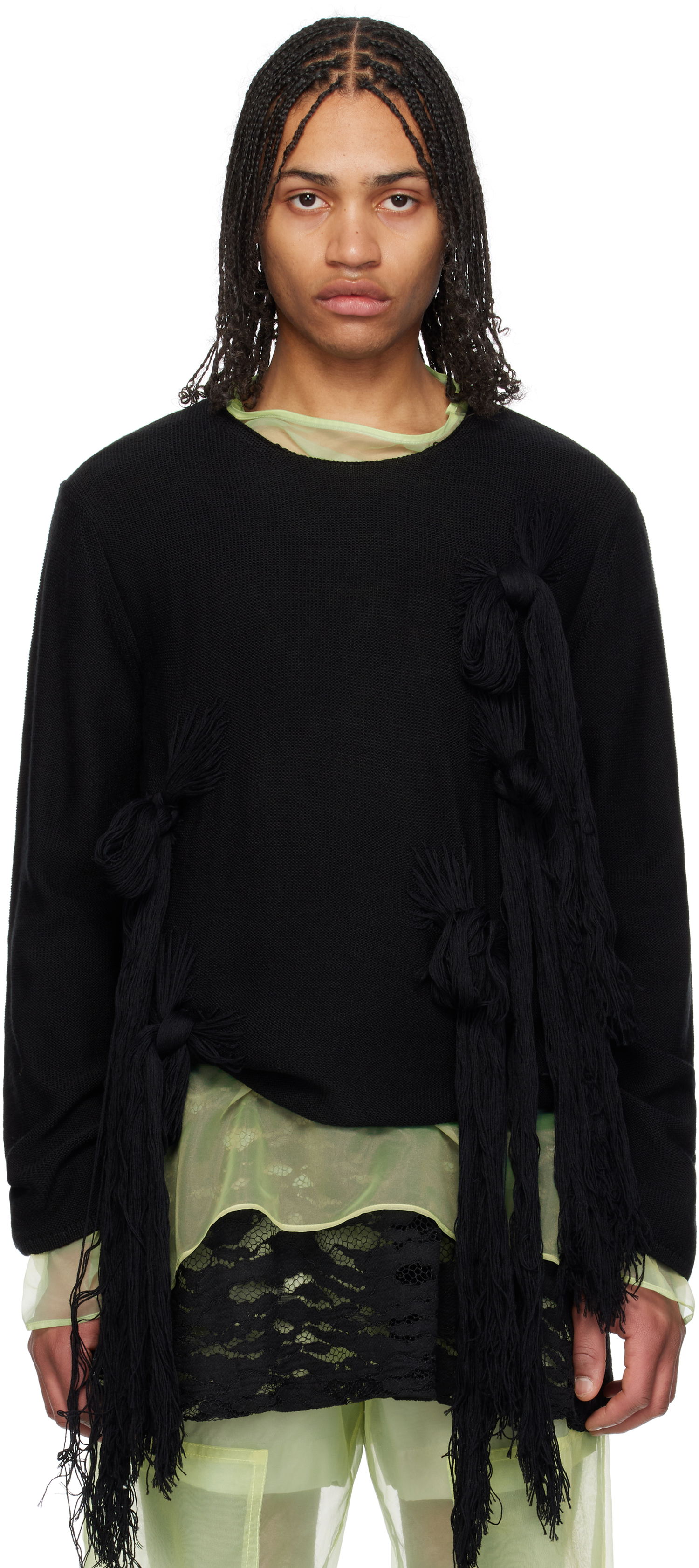 Пуловер Comme des Garçons CDG Homme Plus Worsted Wool Knotted Tassel Sweater Черно | PO-N002-051, 0
