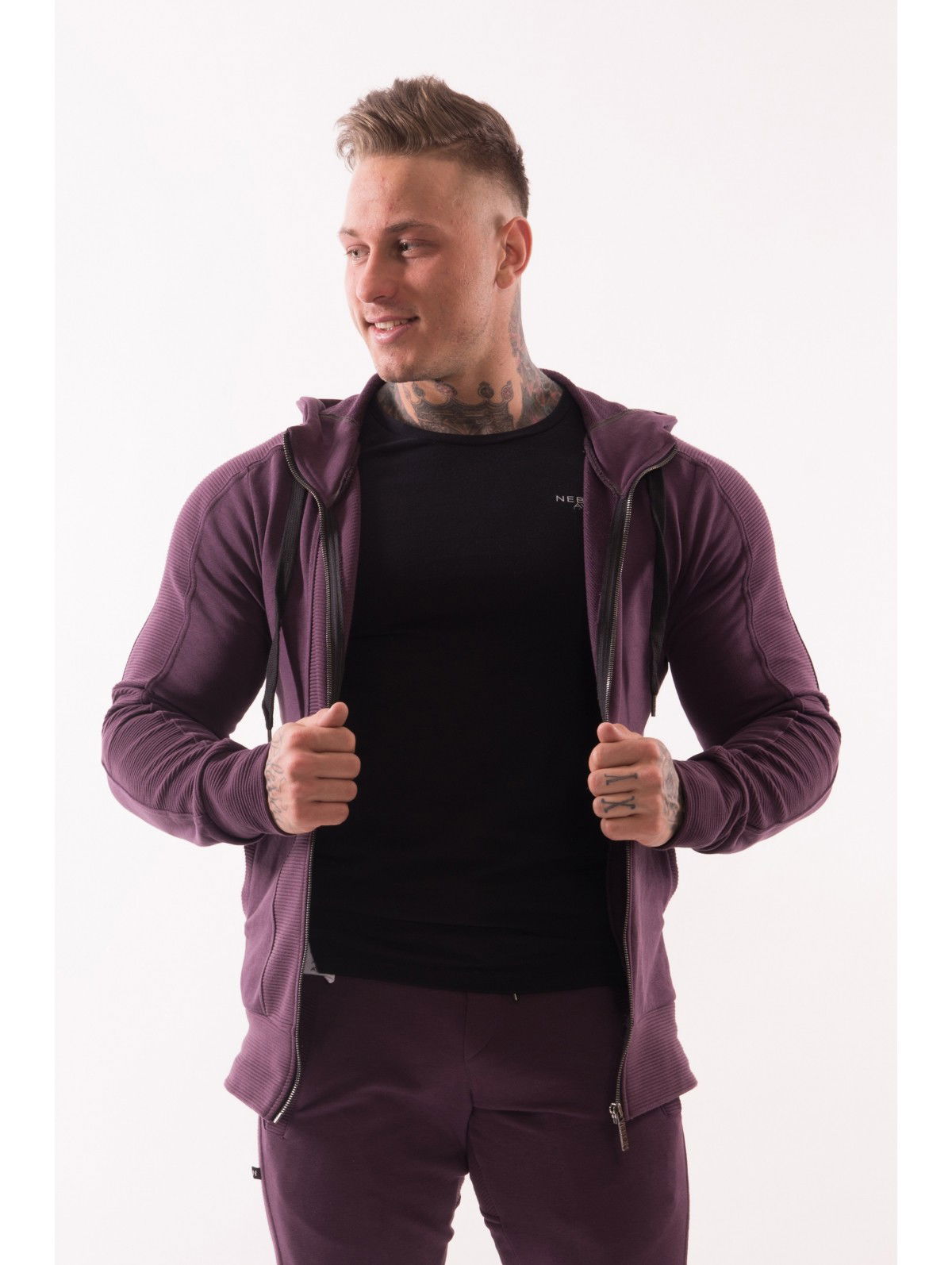 Суитчър NEBBIA AW Zip Up Hoodie Лилаво | 720-BURGUNDY, 0
