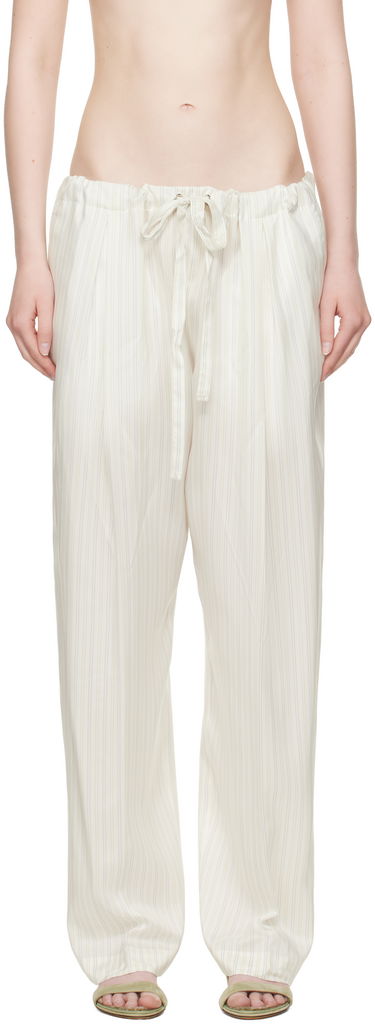 Панталони Khaite KHAITE Trenton Striped Drawstring Trousers Бяло | 31603003, 0