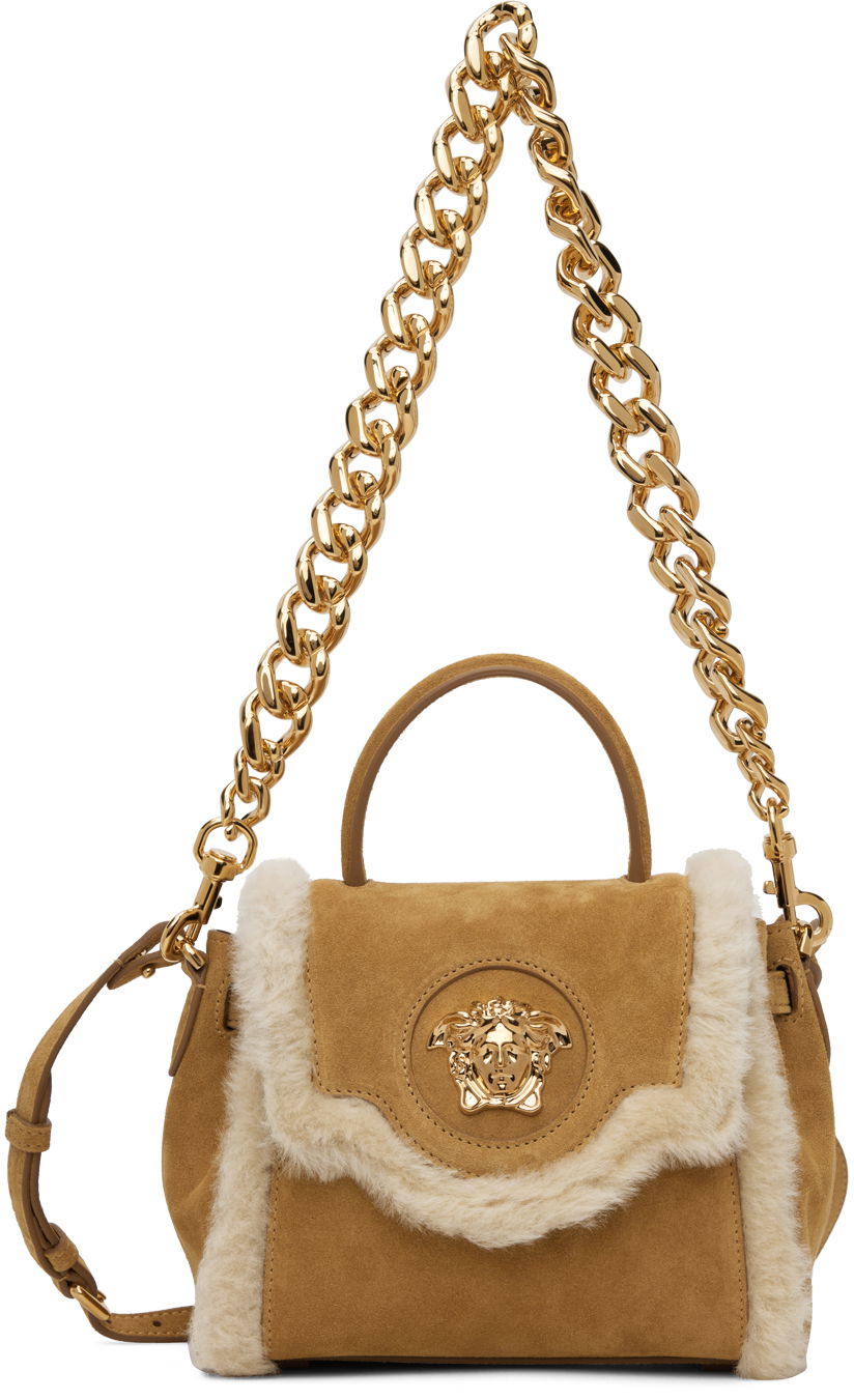 Раници и чанти Versace Beige Small 'La Medusa' Shearling Кафяво | DBFI040_1A08720, 0