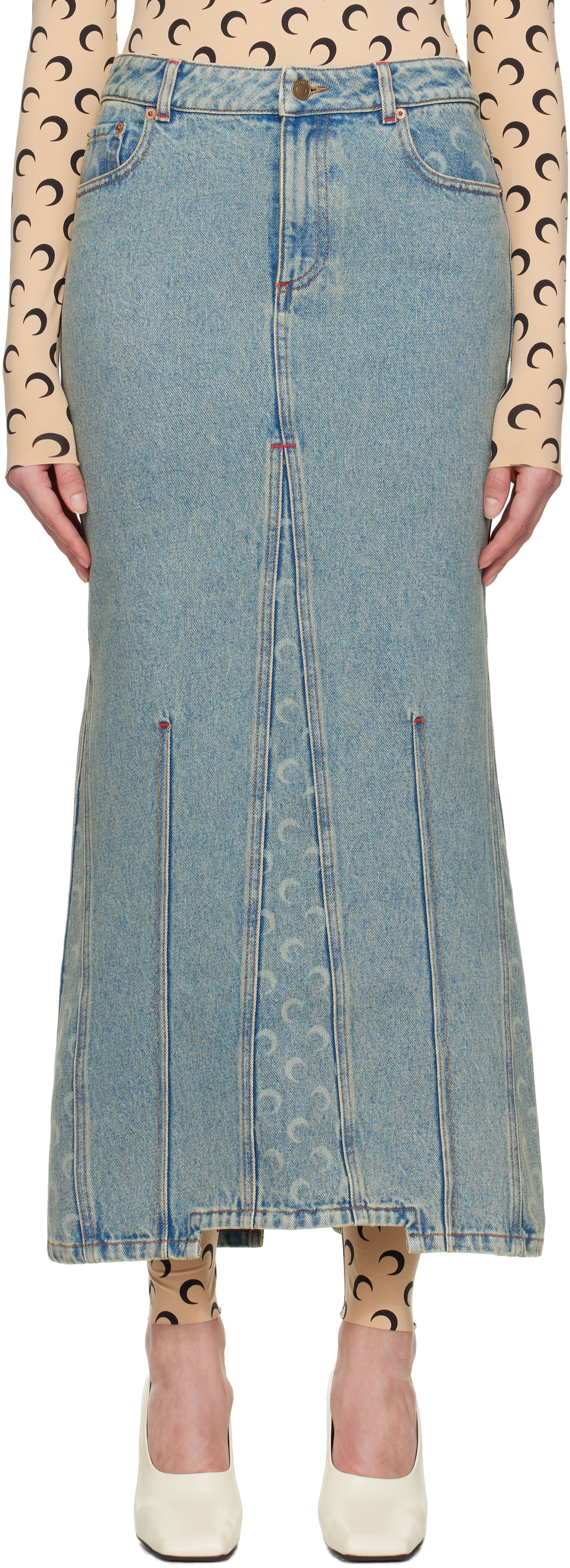 Пола Marine Serre Marine Serre Moon Laser Denim Maxi Skirt Синьо | WSK074A CDEN0003, 0