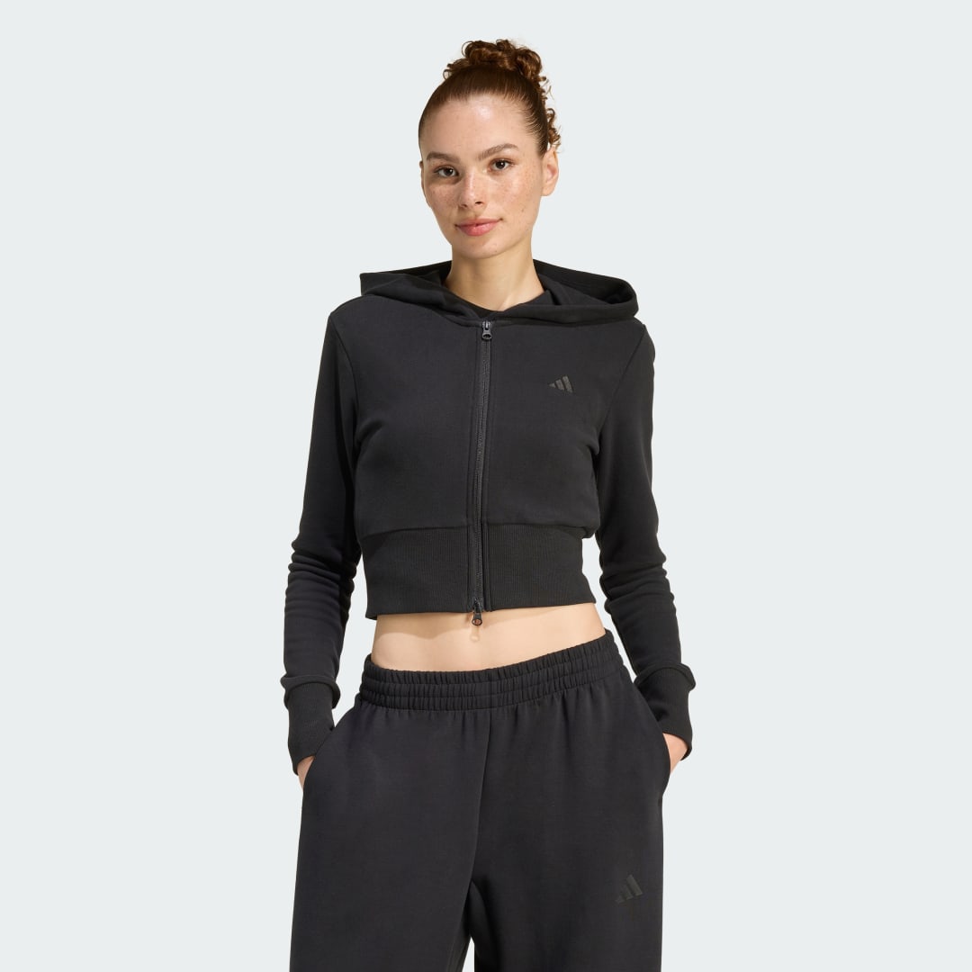 Суитчър adidas Performance Seasonal Essentials French Terry Cropped Full-Zip Hoodie Черно | JZ0197, 0