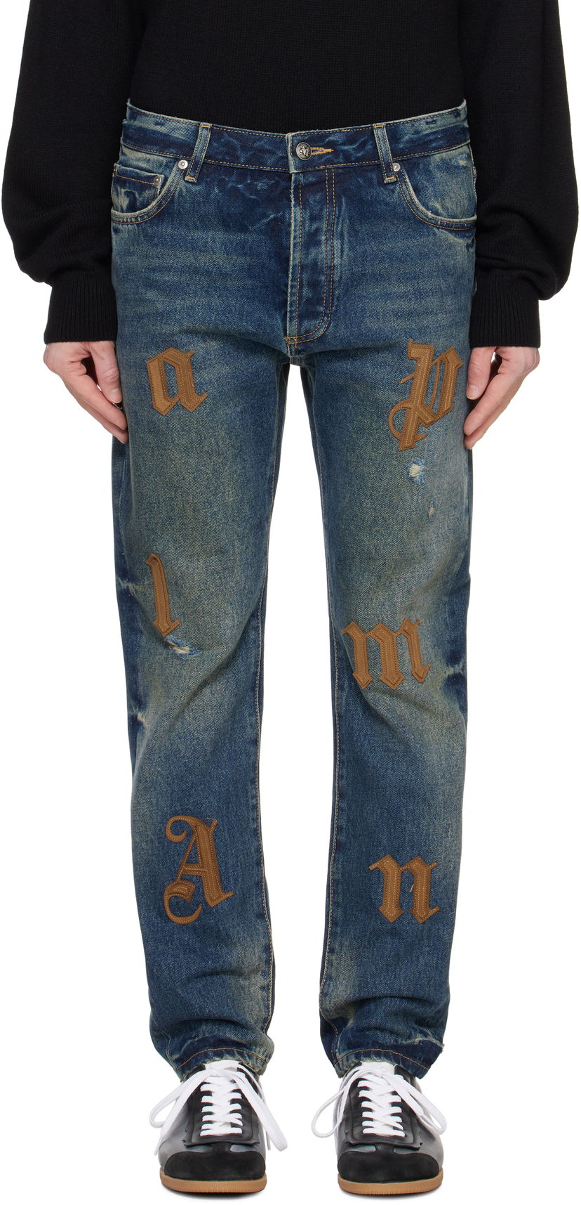 Дънки Palm Angels Logo Patches Jeans Синьо | PMYA040F24DEN0014564