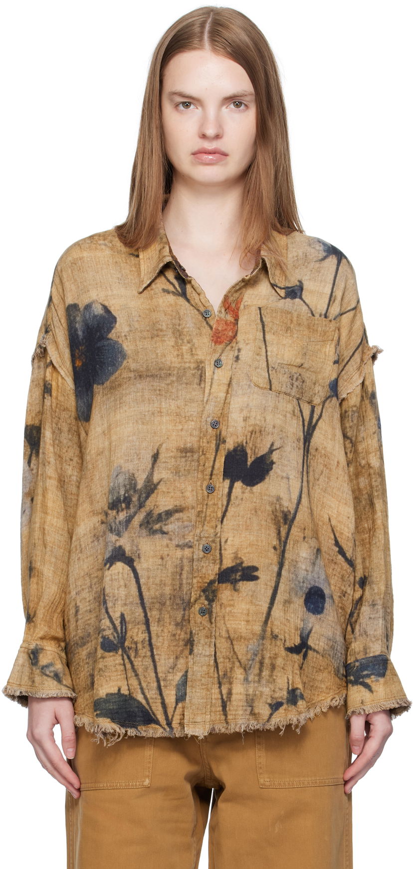 Риза R13 R13 Drop Neck Reversible Shirt Кафяво | R13WR463-R583B