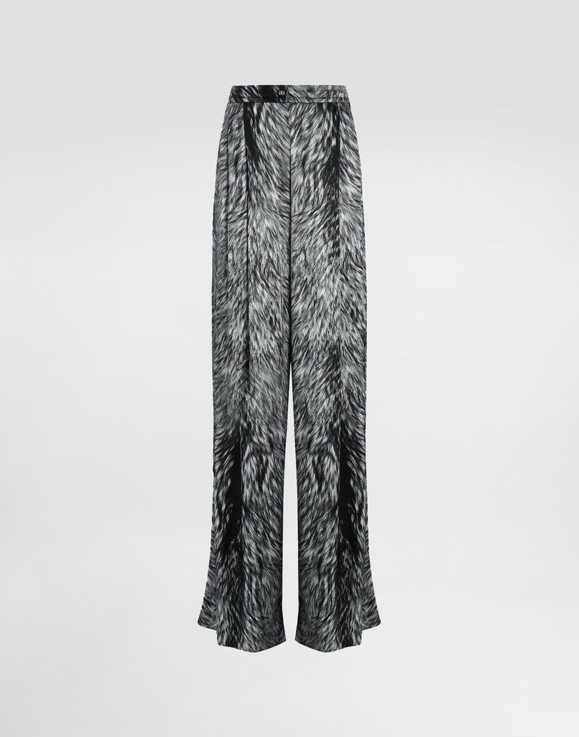 Панталони Dolce & Gabbana Satin Pajama Pants With Fur Print Сиво | FTC3VTFSA7KHI3VQ