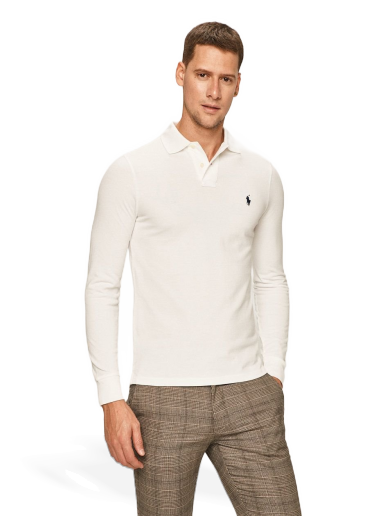 Поло тениска Polo by Ralph Lauren Long Sleeve Slim Fit Polo Бяло | 710681126001