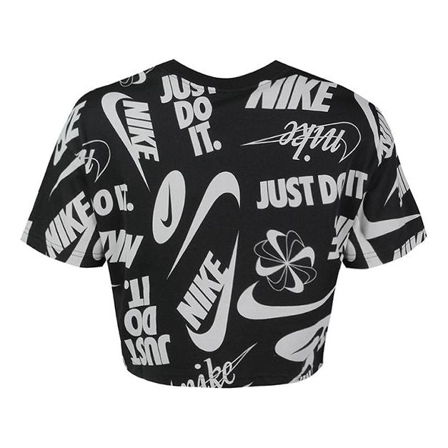 Съкратен топ Nike Just Do It Full Print Logo Short Sleeve T-Shirt Черно | AR6348-010
