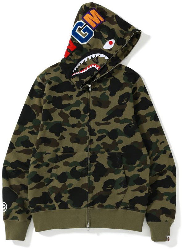 Суитчър BAPE 1st Camo Shark Full Zip Hoodie Зелено | 001ZPJ801009M-GRN