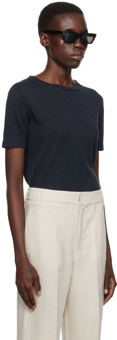 Тениска Max Mara Pocket Linen T-Shirt Тъмно синьо | 2419361013600, 1
