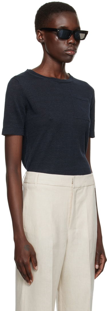 Тениска Max Mara Pocket Linen T-Shirt Тъмно синьо | 2419361013600, 1