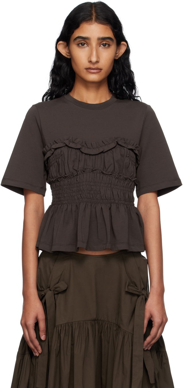 Vilde Ruffled Shirred Peplum T-shirt
