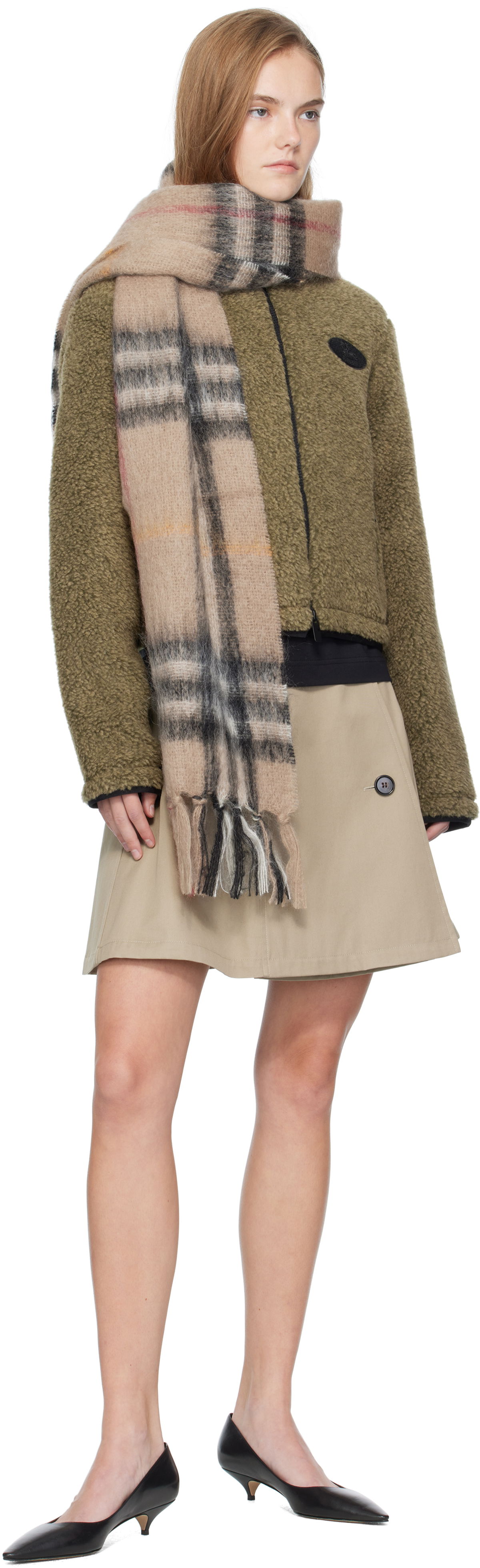 Шал Burberry Burberry Check Mohair and Wool Scarf Бежово | 8112967, 1