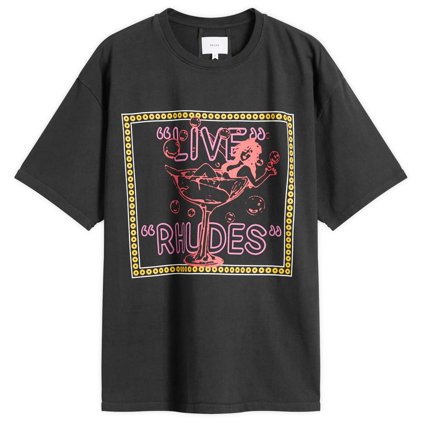 Тениска Rhude Rhude Live Graphic T-Shirt, Size Large Черно | RHPF25TT04012-0027