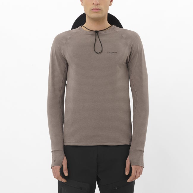 Тениска Salomon Essential Lightwarm Ribbed Long Sleeve Base Layer Кафяво | LC2604000, 0