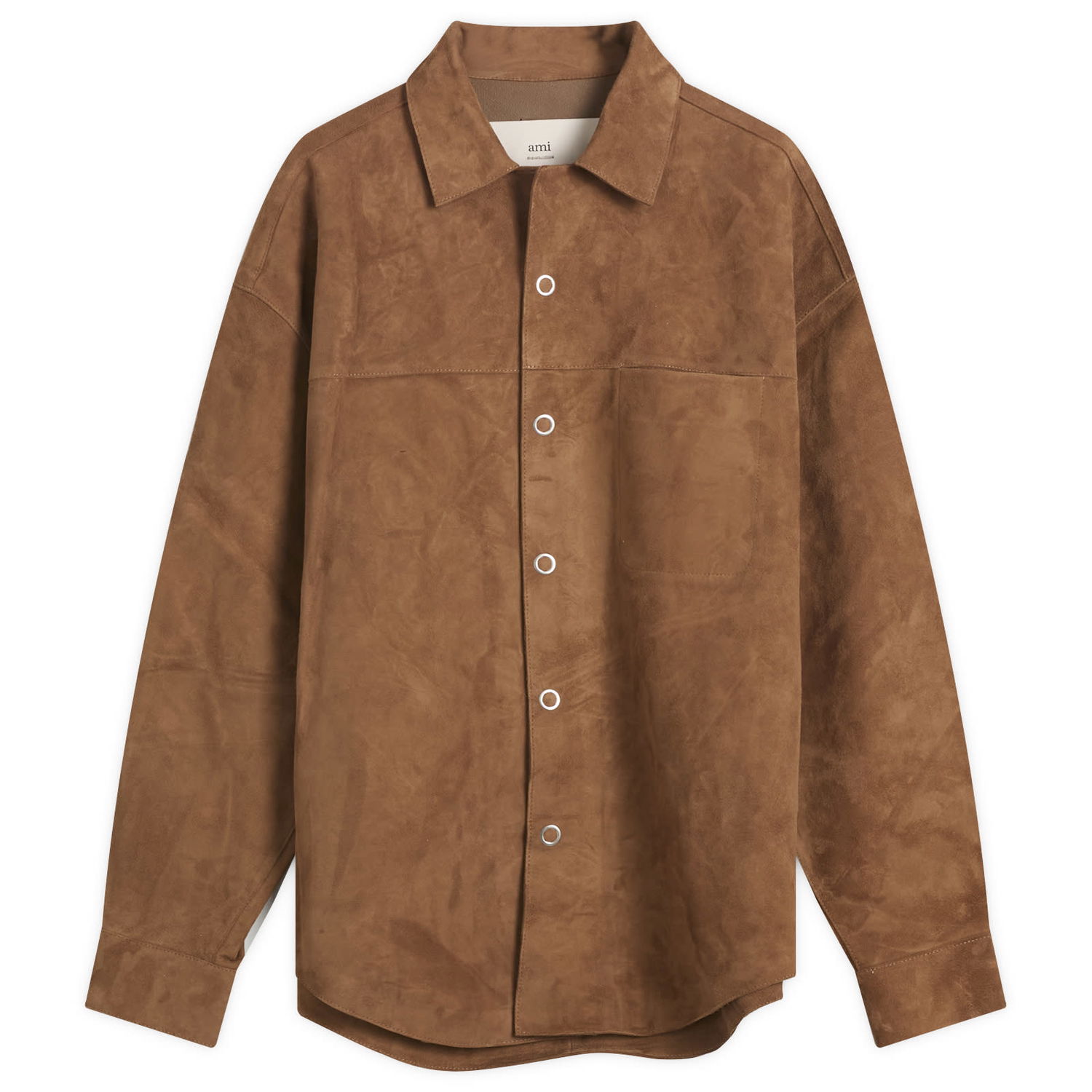 Яке AMI AMI Paris Goat Suede Leather Shirt Jacket, Size Large Кафяво | H25USH790-LH0059-216H25, 1