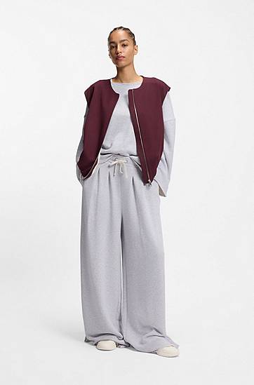 Суитчър BOSS Loose-fit cotton-blend sweatshirt with raw-cut edges Сиво | 50554274, 1