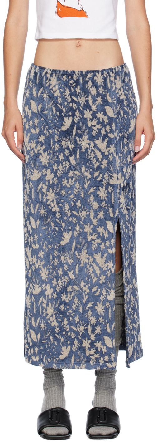 Пола Anna Sui Floral Print Maxi Skirt With Side Slit Синьо | 724B10