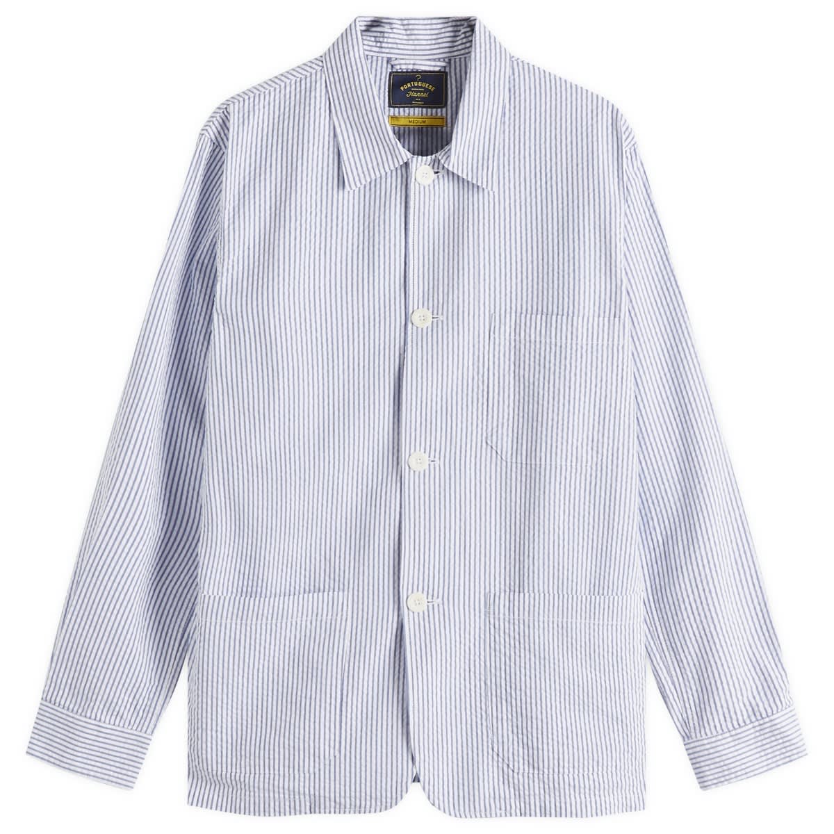 Риза Portuguese Flannel Labura Stripe Seersucker Chore Jacket, Size Large Синьо | SS25-049-BLW, 1